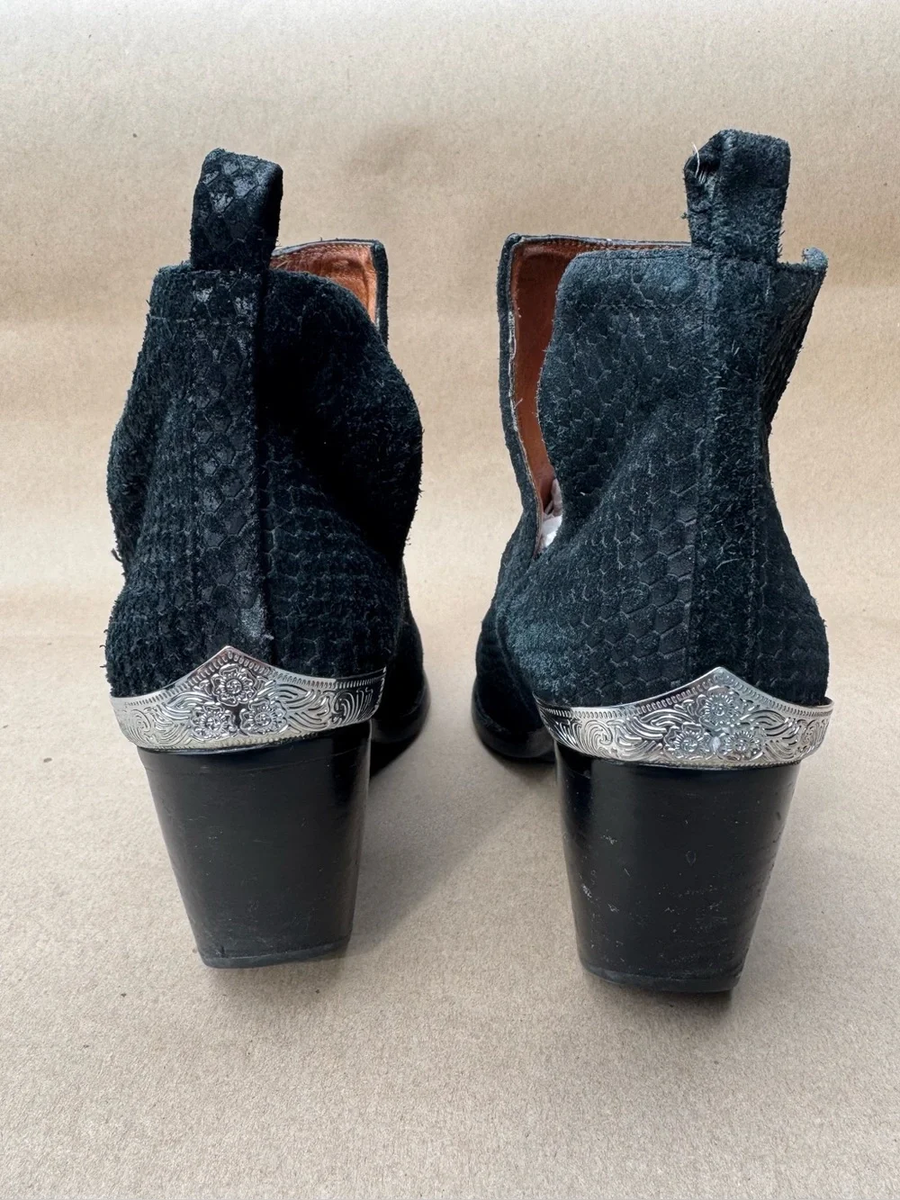 Jeffrey Campbell Cromwell Black Suede Western Cowboy Ankle Booties 8 EUR 38.5